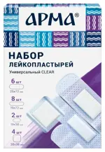 Арма Набор лейкопластырей универсальный Clear, лейкопластырь бактерицидный, 20 шт, прозрачный, полимерная основа фото