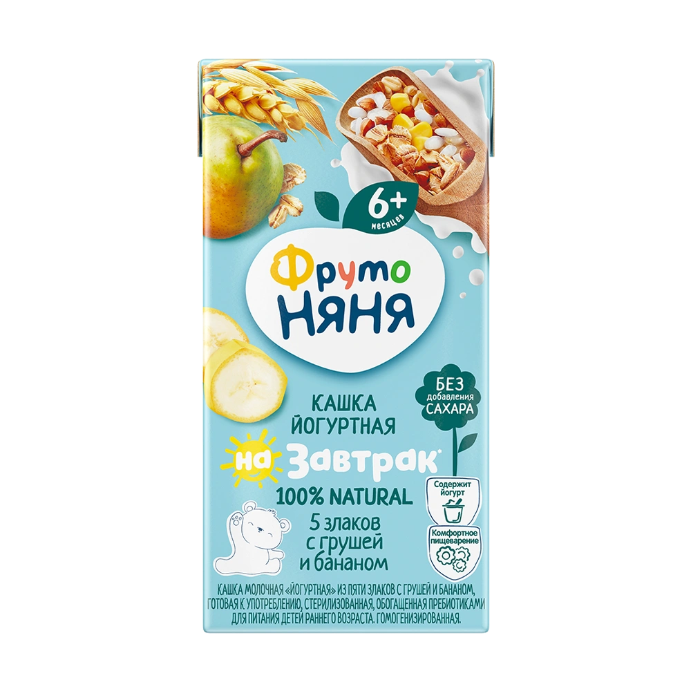 Фрутоняня каша молочная йогуртная 5 злаков, каша, 200мл, 1 шт, банан + груша фото