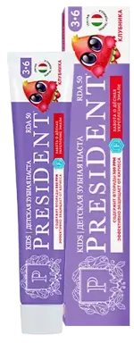 PresiDENT kids Зубная паста детская 3-6 лет 50 RDA, паста зубная, 70 г, 1 шт, клубника фото