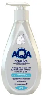 AQA dermika Эмульсия липидная для купания малыша и шампунь 2 в 1, эмульсия, 250 мл, 1 шт. фото 1