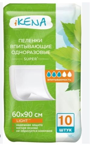 Икена Пеленки впитывающие одноразовые, 60 см х 90 см, 10 шт. фото