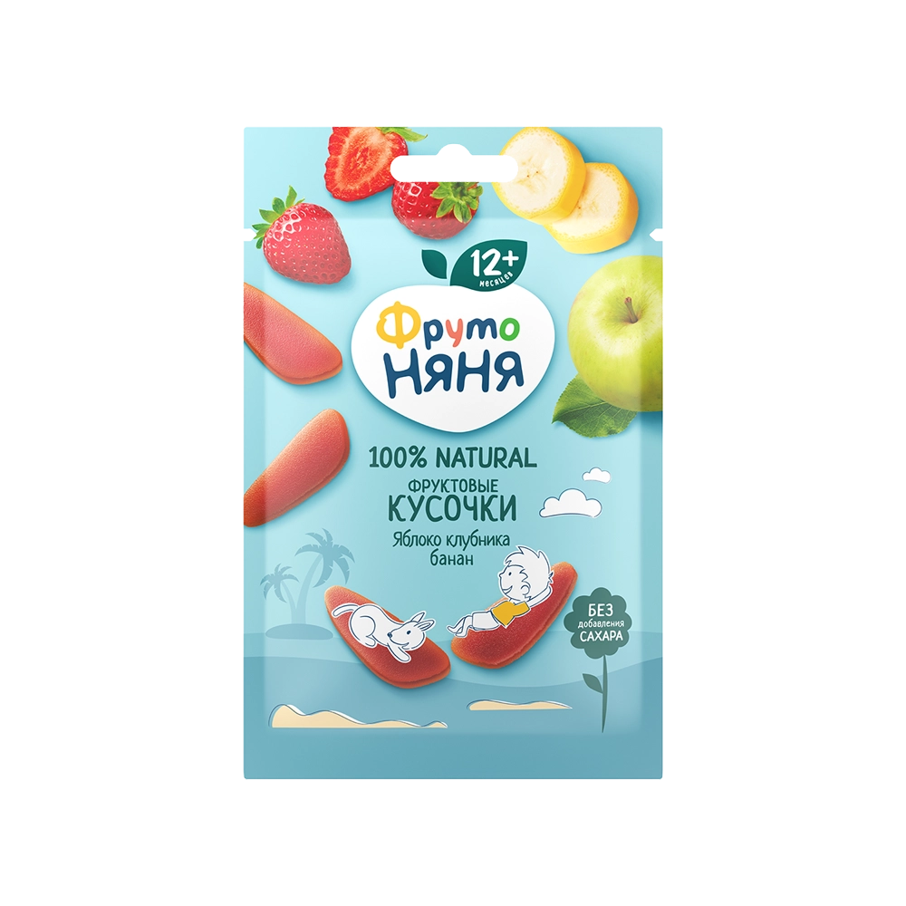 Фрутоняня Фруктовые кусочки без сахара, 15 г, 1 шт, яблоко + клубника + банан фото