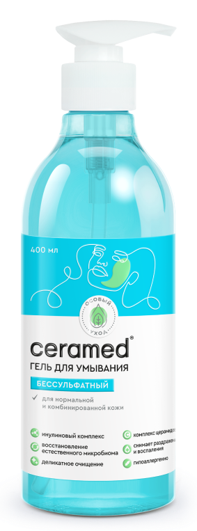 Ceramed Гель для умывания бессульфатный, гель для умывания, 400 мл, 1 шт, для нормальной и комбинированной кожи фото