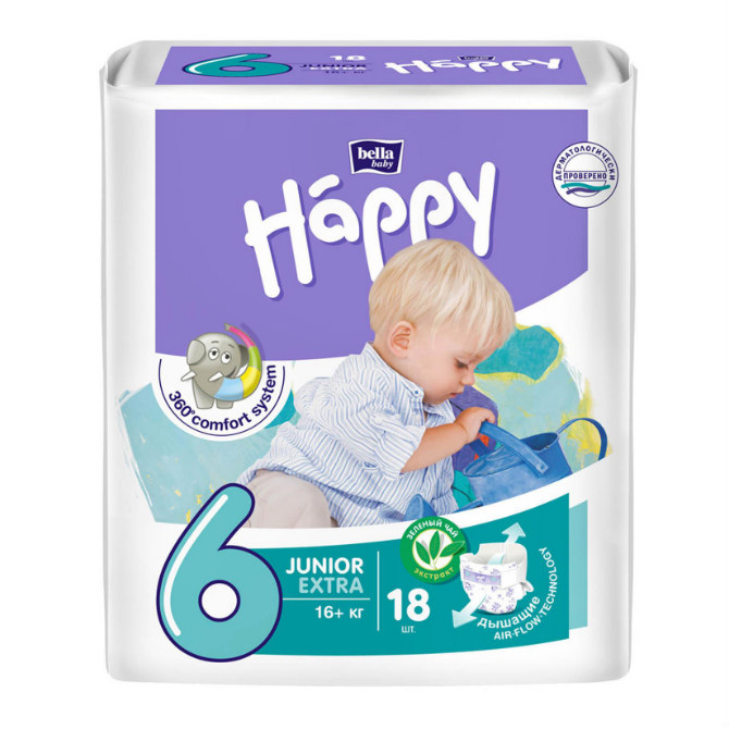 Bella Baby Happy Junior Extra Подгузники детские, р. 6, 18 шт, 16+ кг фото