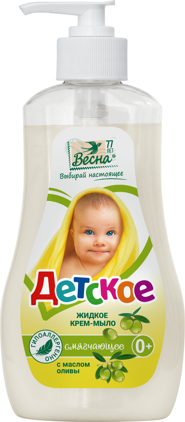 Весна Крем-мыло детское, мыло жидкое, 280 мл, 1 шт, с маслом оливы, смягчающее фото