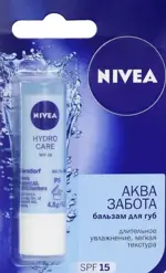 Nivea Бальзам для губ Аква забота SPF 15, бальзам для губ, 4.8г, 1 шт. фото