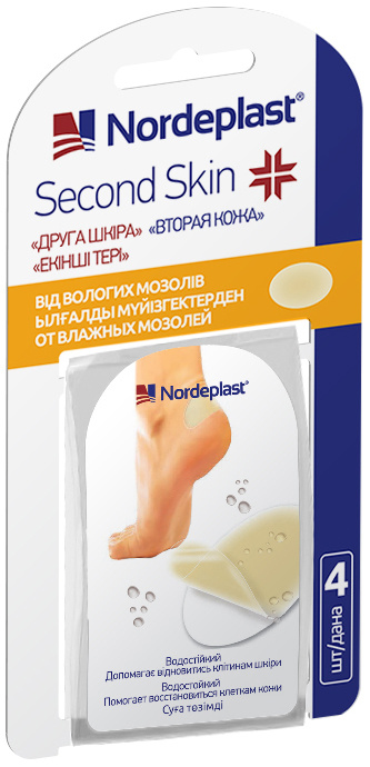Nordeplast Second skin Пластырь противомозольный, 4.4 см х 6.9 см, пластырь медицинский, 4 шт, гидроколлоидные фото