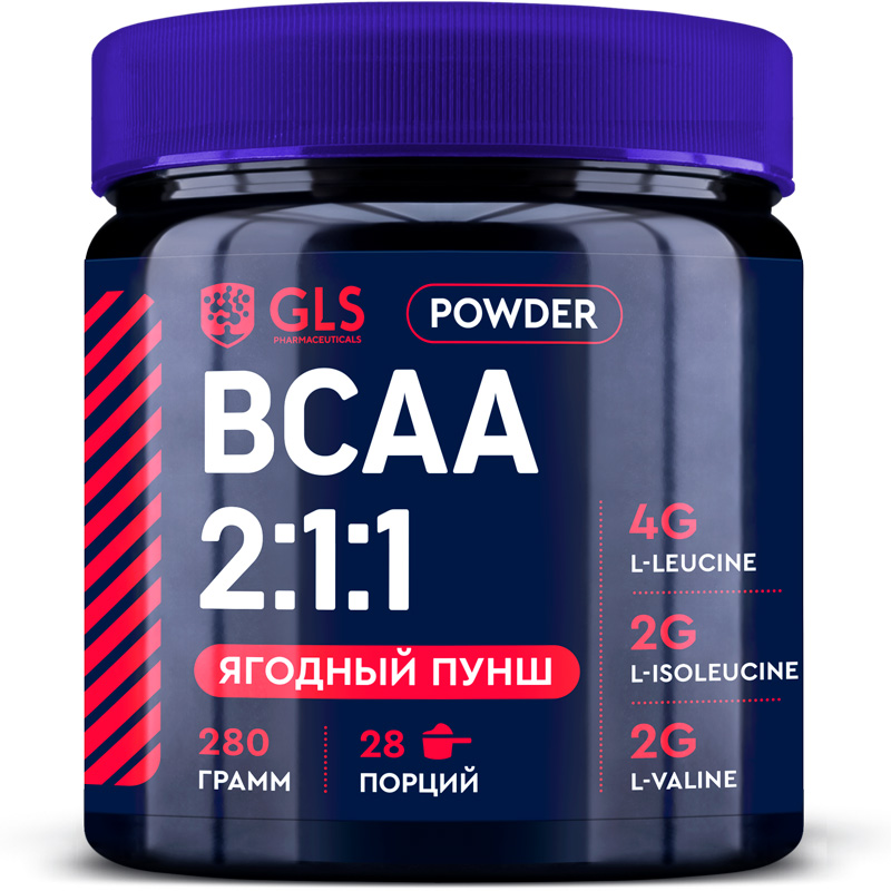 GLS BCAA 2:1:1, порошок, 280 г, 1 шт, ягодный пунш фото
