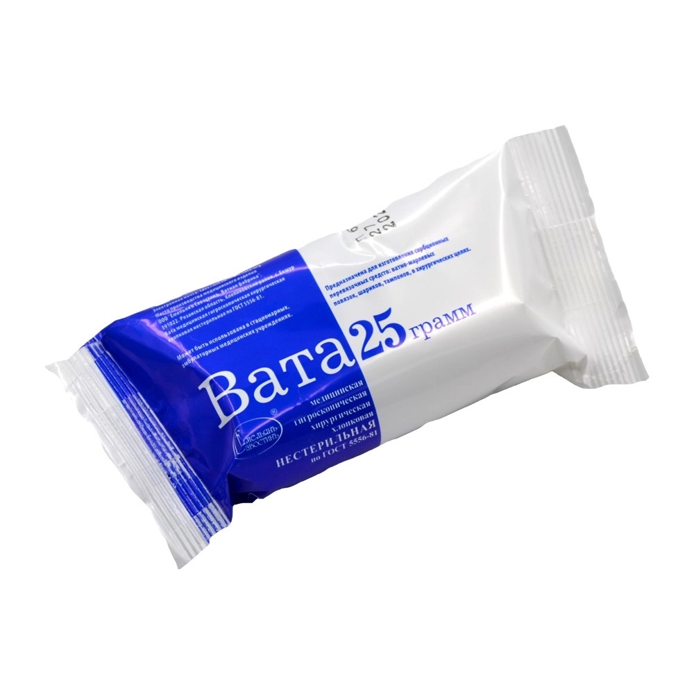 Вата медицинская хирургическая нестерильная, 25 г, 1 шт. фото