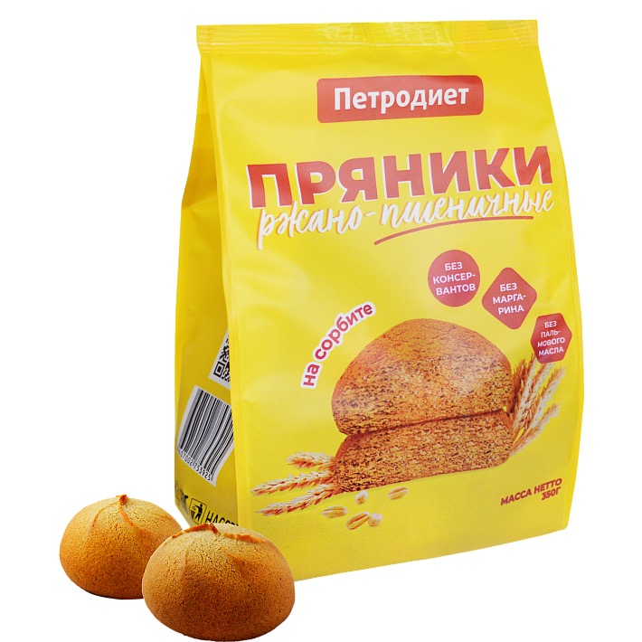 Пряники на сорбите, 350 г, 1 шт, ржано-пшеничные фото