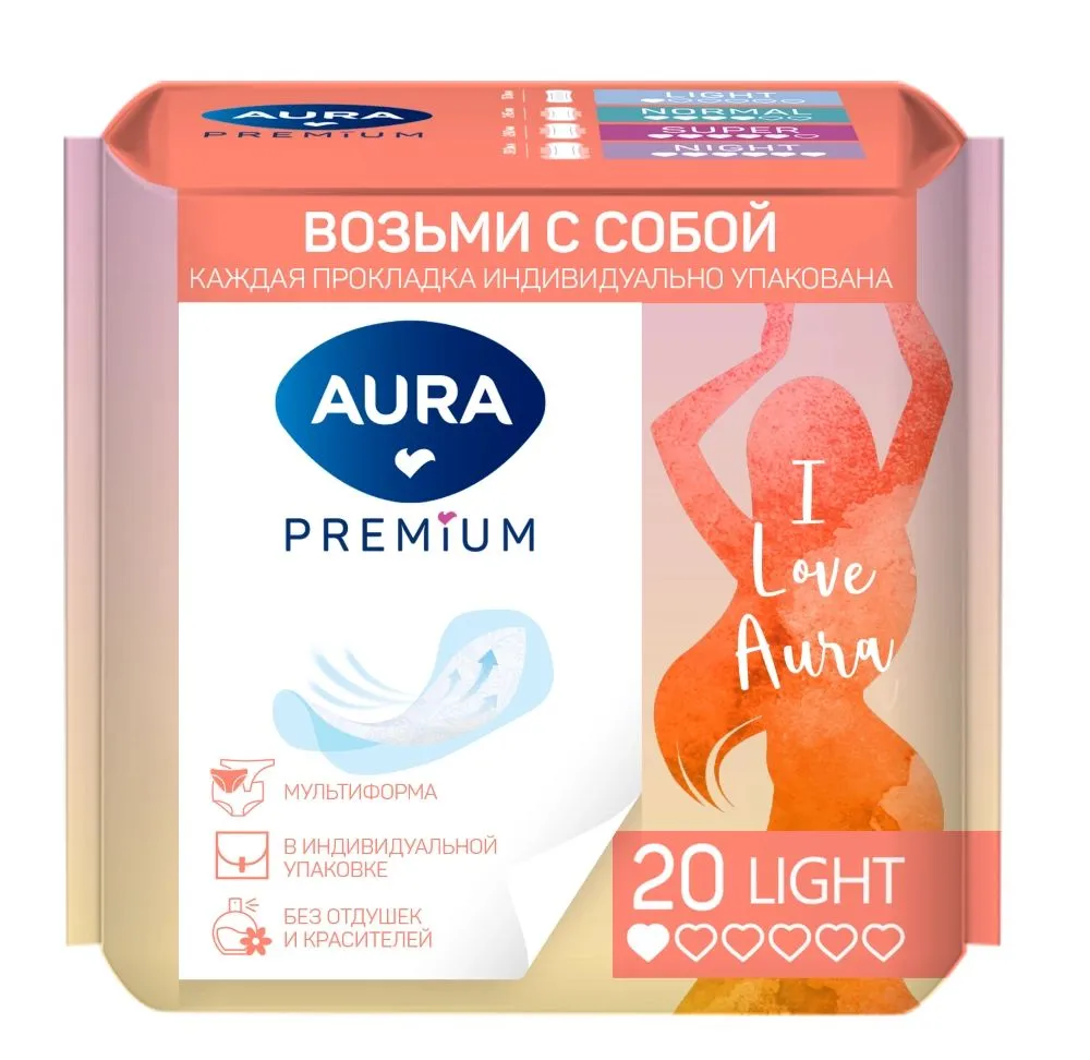 Aura premium light Прокладки ежедневные, прокладки гигиенические, 20 шт, ультратонкие фото
