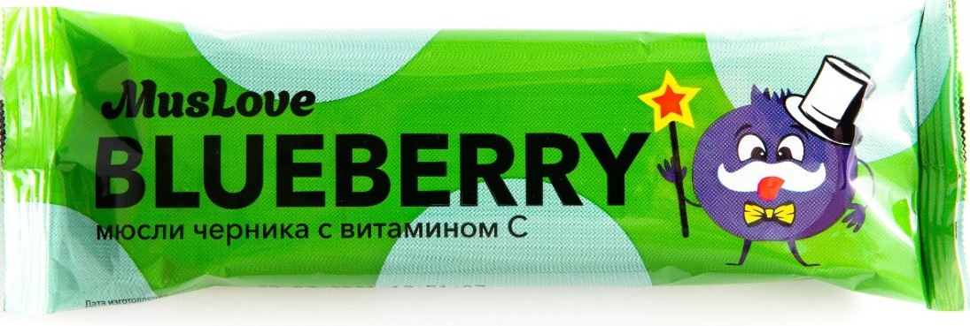 Muslove, батончик-мюсли, 25 г, 1 шт, черника фото