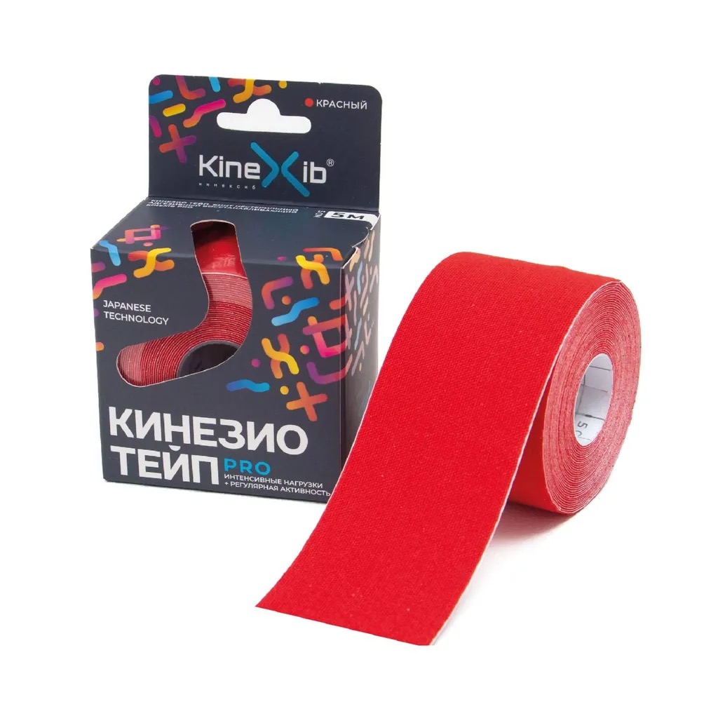 Kinexib Pro Бинт кинезио-тейп с усиленной фиксацией, 5 см х 5 м, 1 шт, красного цвета фото