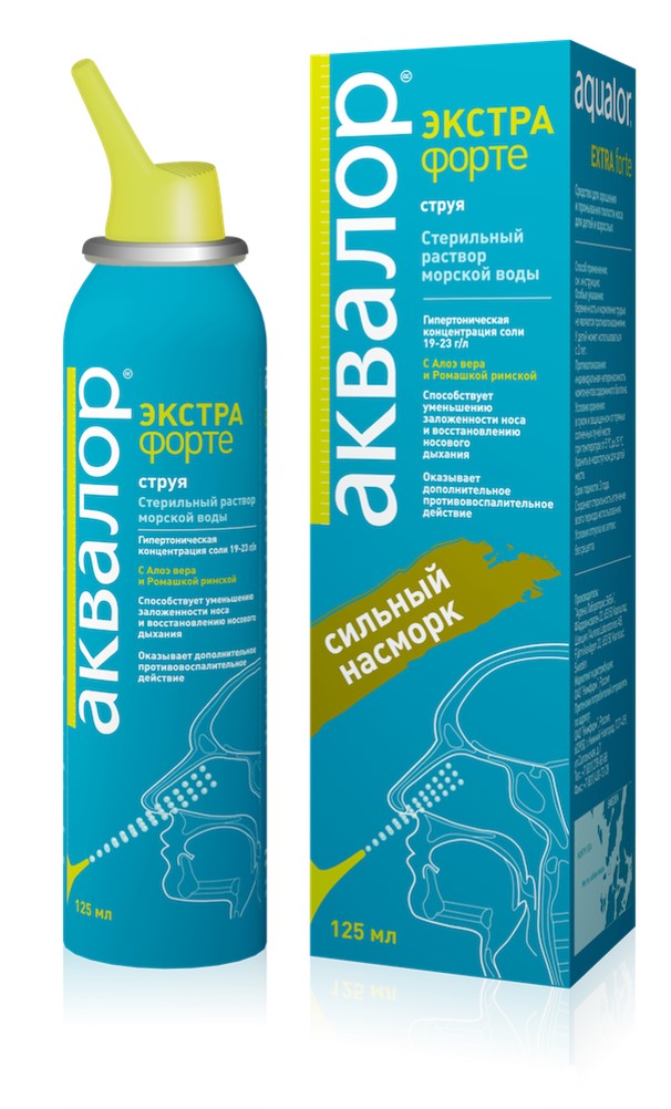 Аквалор Экстра Форте, раствор гипертонический, 125 мл, 1 шт, алоэ вера + ромашка римская, струя фото