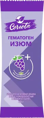 Coriota Гематоген с изюмом в глазури, плитка, 40 г, 1 шт. фото