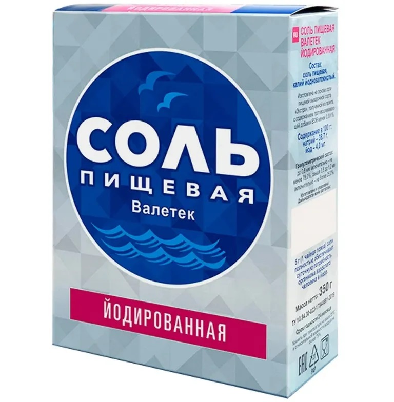 Валетек Соль пищевая йодированная, 350 г, 1 шт. фото