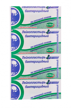 С-Пласт Пластырь бактерицидный с раствором бриллиантового зеленого, 6 см х 10 см, пластырь медицинский, 1 шт, нетканая основа фото