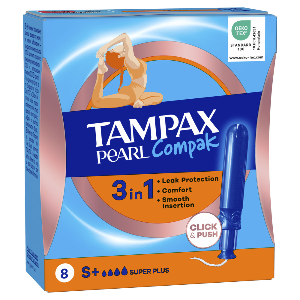 Tampax Compak Pearl super plus тампоны с аппликатором, тампоны женские гигиенические, 8 шт. фото