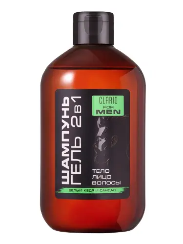 Clario шампунь-гель для душа мужской 2в1, шампунь-гель, 400 мл, 1 шт, белый кедр и сандал фото