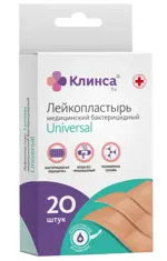 Клинса Пластырь бактерицидный Universal, набор, 20 шт, телесный, полимерная основа фото 