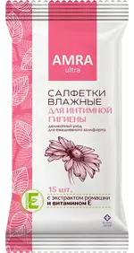 Amra Салфетки влажные для интимной гигиены, 15 шт, ромашка и витамин Е фото