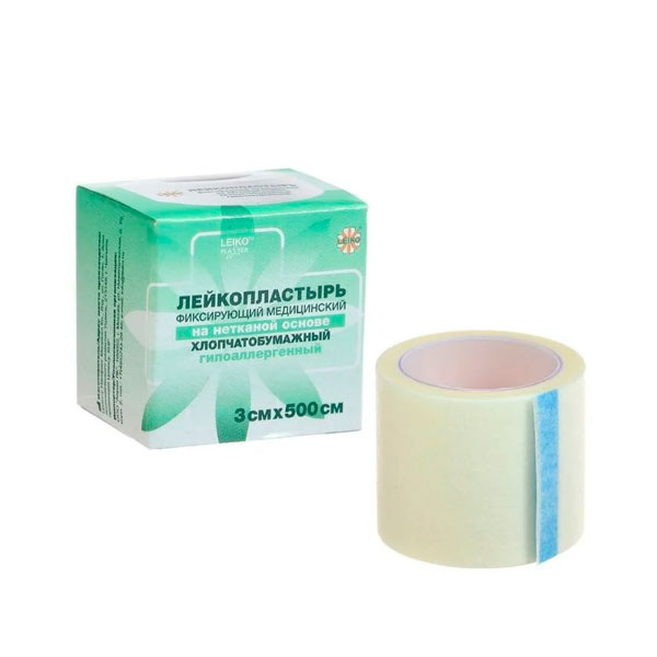 Leiko Пластырь фиксирующий, 3 см х 500 см, лейкопластырь, 1 шт, белого цвета, нетканая основа фото