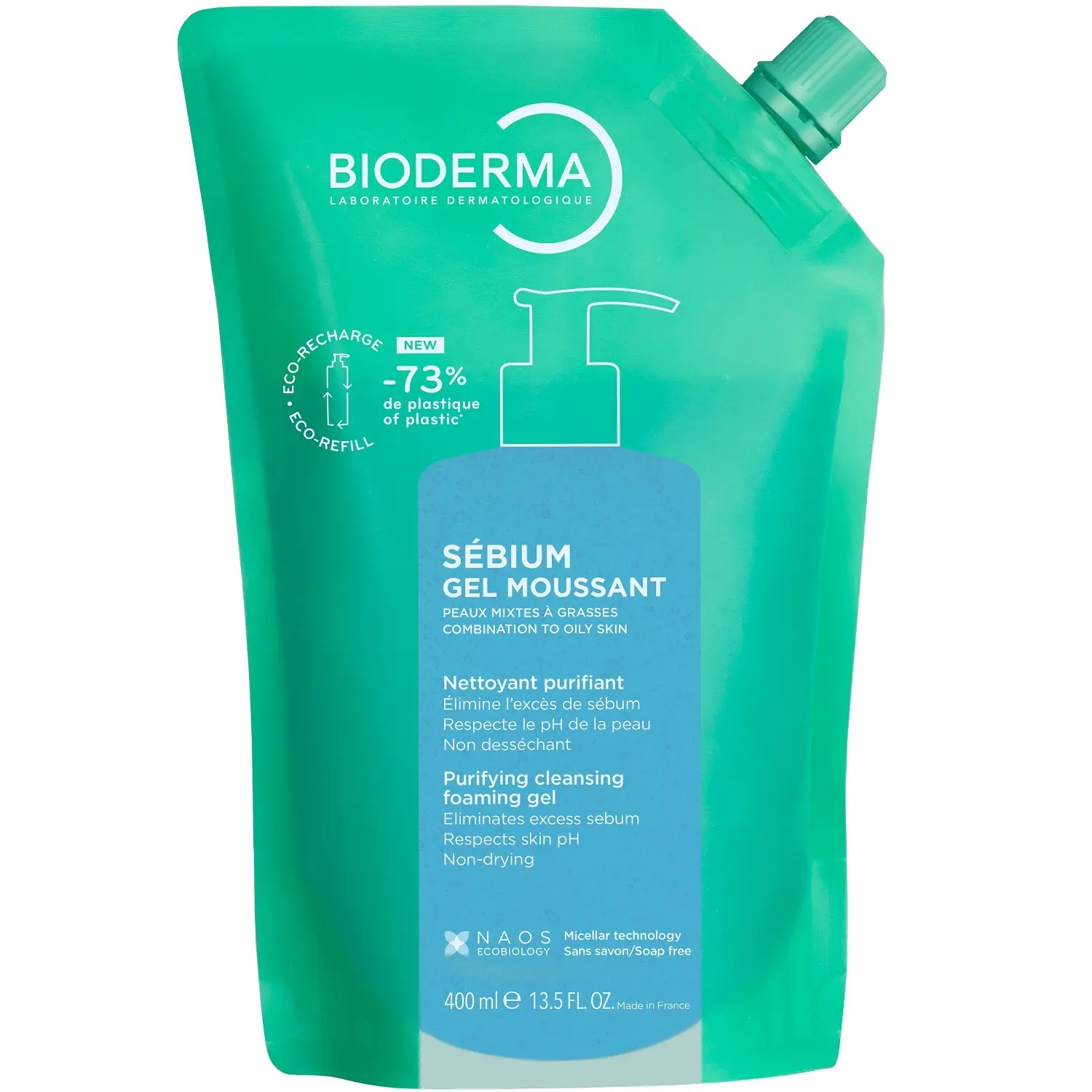 Bioderma Sebium Гель-мусс очищающий, гель, 400 мл, 1 шт, сменный блок фото