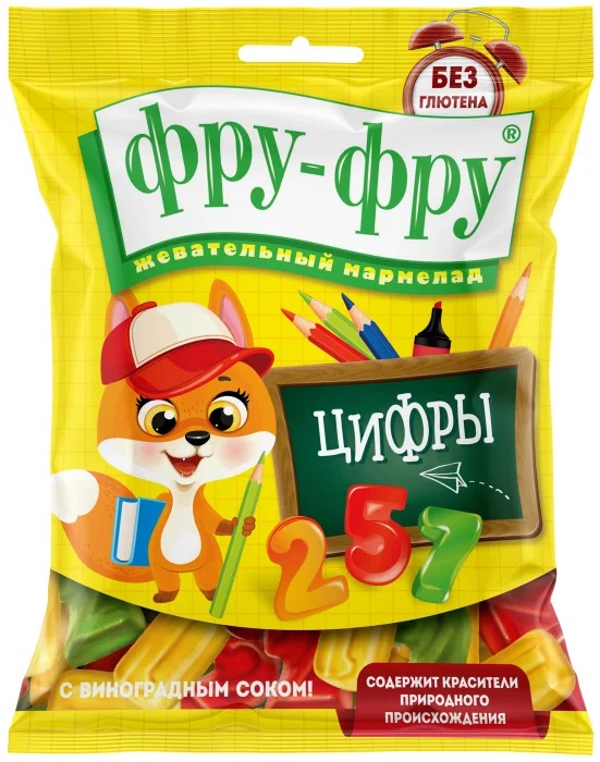 Фру-Фру Мармелад Цифры, мармелад жевательный, 80 г, 1 шт, с виноградным соком фото