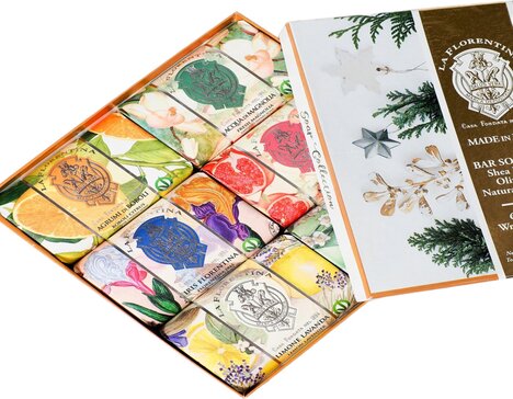 La Florentina Мыло туалетное набор, мыло твердое, 200 г, 6 шт, цитрус + флорентийский ирис + гранат + лимон и лаванда + свежая магнолия + ландыш фото