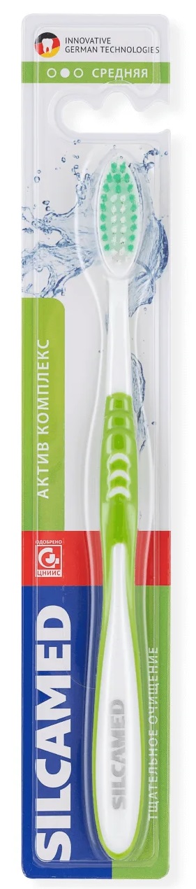 Silcamed Актив комплекс, щетка зубная, 1 шт, цвет в ассортименте, средней жесткости фото