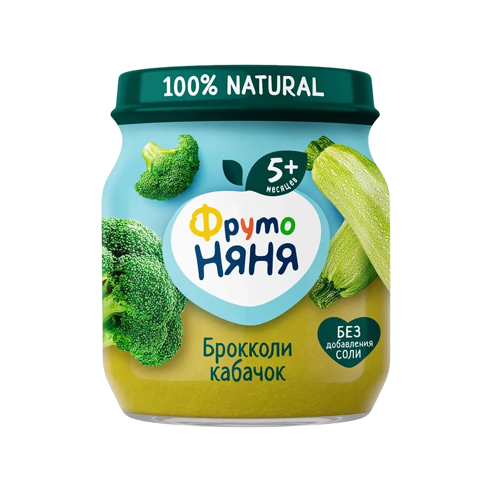 Фрутоняня детское пюре, 5+ мес, пюре, 110 г, 1 шт, кабачок + брокколи фото