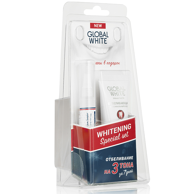 Global White набор отбеливающий с капами, 1 шт, зубная паста отбеливающая 30мл + карандаш отбеливающий 5мл + индивидуальные капы фото