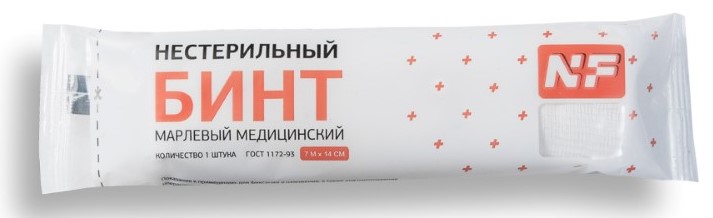 NF Бинт медицинский марлевый нестерильный, 7 м х 14 см, 1 шт. фото