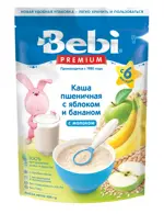 Bebi Premium каша пшеничная с молоком, 6+ мес, каша детская молочная, 200 г, 1 шт, яблоко + банан фото