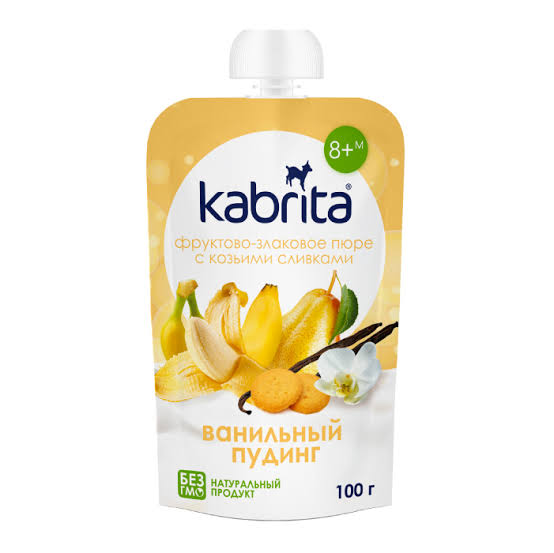 Kabrita Фруктово-злаковое пюре с козьими сливками, пюре, 100 г, 1 шт, ванильный пудинг фото