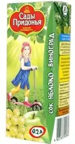 Сады Придонья Сок, 0.2 л, 1 шт, яблоко + виноград, для детей с 6 месяцев, без сахара фото