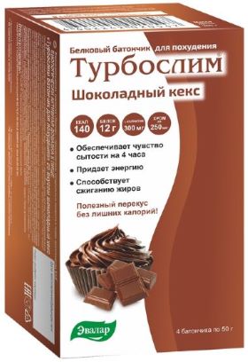 Турбослим белковый батончик для похудения, батончик, 50 г, 4 шт, шоколадный кекс фото