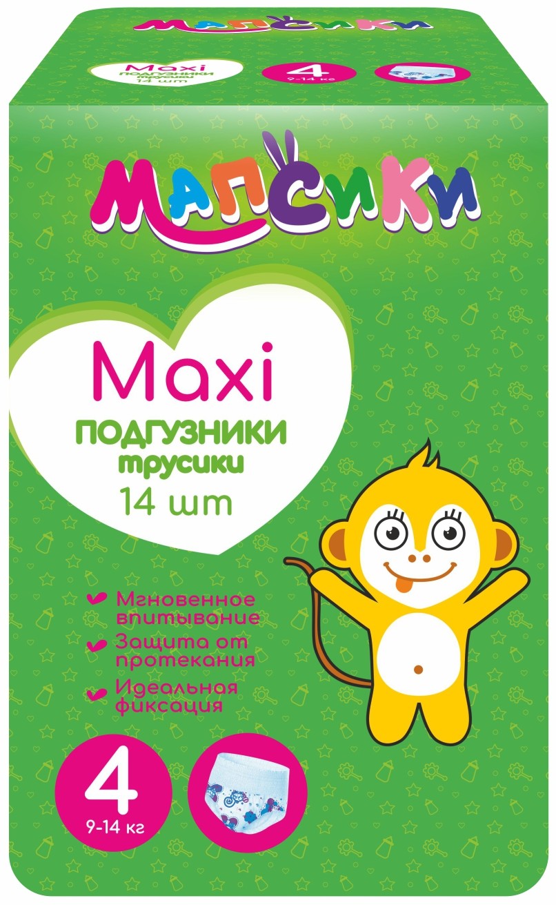 Мапсики Подгузники трусики детские, р. maxi, 14 шт, 9-14 кг фото