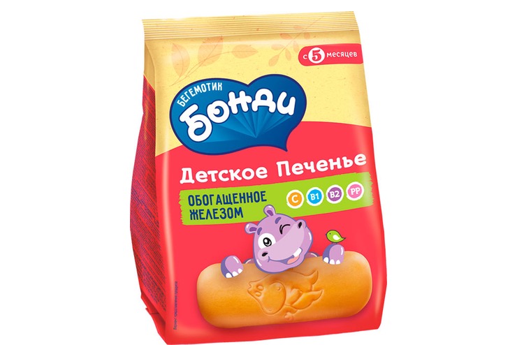 Бегемотик Бонди печенье детское, печенье, 180 г, 1 шт, с железом фото