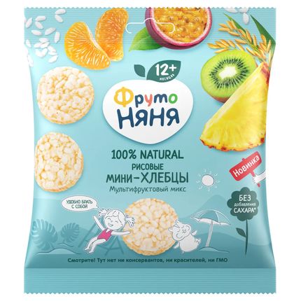 Фрутоняня Мини-хлебцы рисовые, хлебцы, 30 г, 1 шт, яблоко + мультифруктовый микс фото