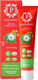 PresiDENT Зубная паста детская 6+ 50 RDA, паста зубная, 43 г, 1 шт, земляника, без фтора фото