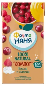 Фрутоняня, компот, 500 мл, 1 шт, вишня + малина фото