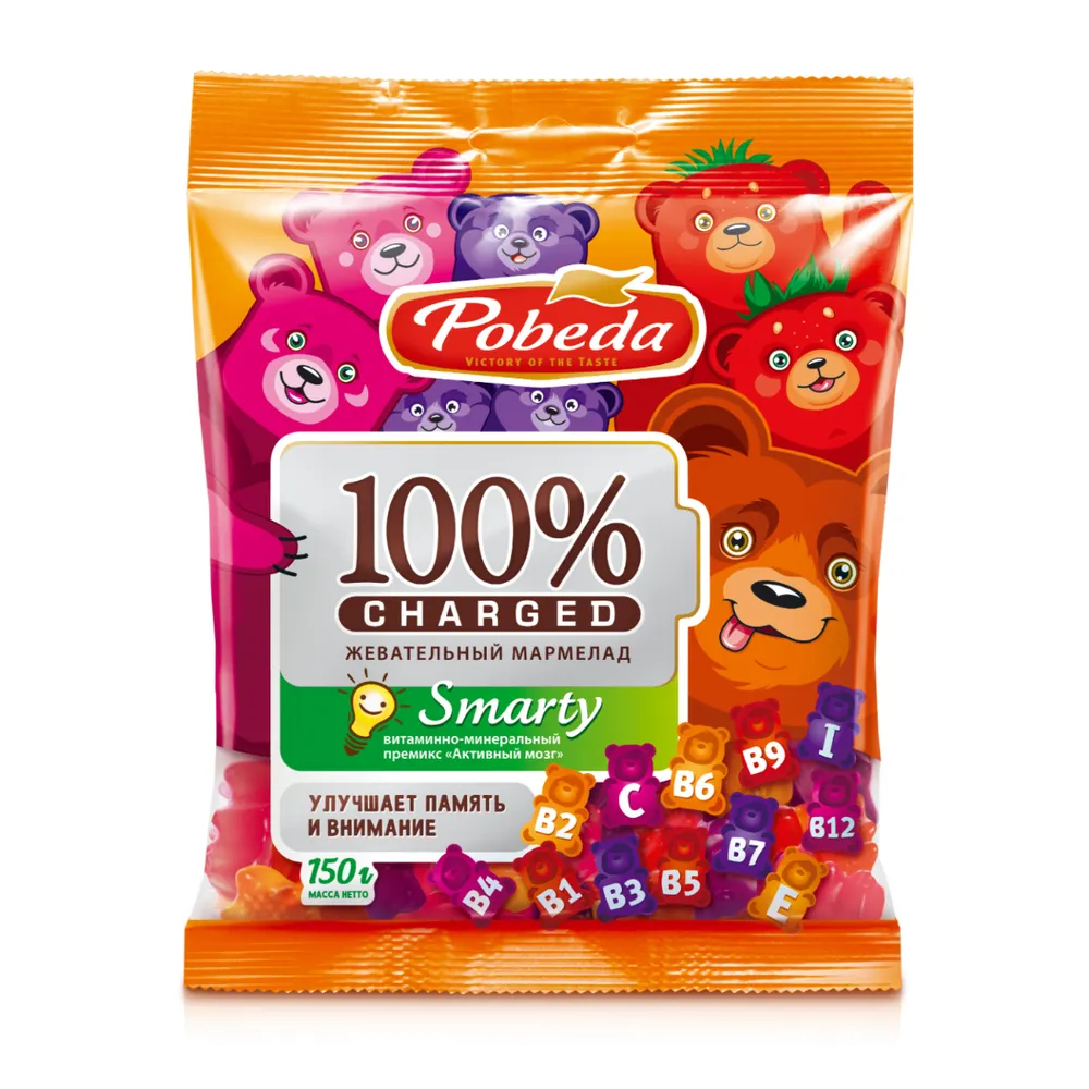 Победа Чаржед мармелад жевательный Активный мозг, мармеладные мишки, 150 г, 1 шт, черника + вишня + персик + мандарин фото