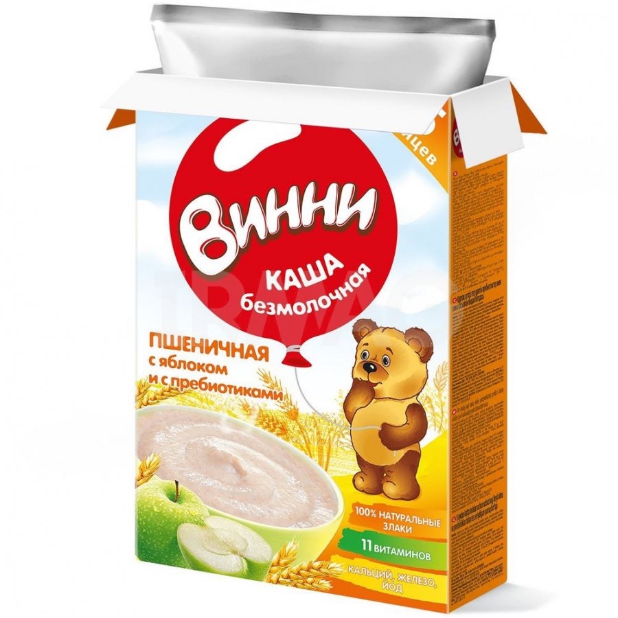 Винни каша безмолочная пшеничная с пребиотиками, каша, 200 г, 1 шт, с яблоком фото
