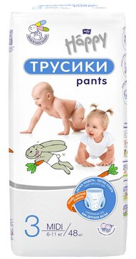 Bella Baby Happy Midi трусики, р. 3, 48 шт, 6-11 кг фото