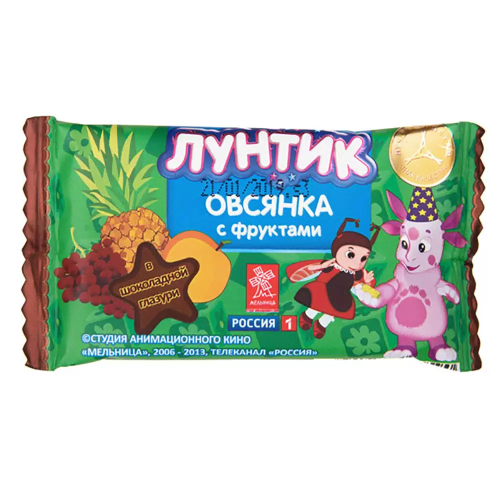 Лунтик батончик-мюсли на фруктозе, батончик, 40 г, 1 шт, овсянка с фруктами в шоколадной глазури фото