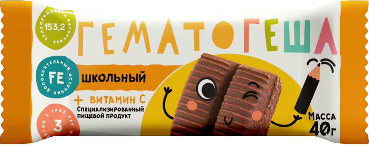 Гематогеша школьный, плитка жевательная, 40 г, 1 шт. фото