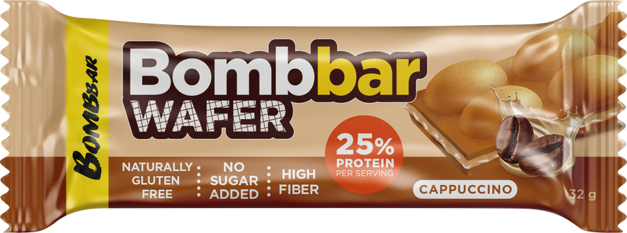 Bombbar Батончик вафельный с молочно-ореховой пастой, батончик, 32 г, 1 шт, капучино фото