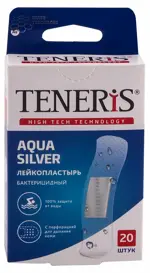 Teneris Aqua Silver Лейкопластырь прозрачный, 76х19мм, пластырь, 20 шт, водонепроницаемые фото