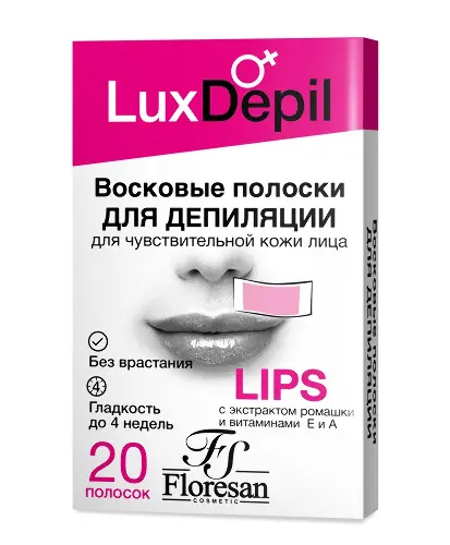 Floresan lux depil восковые полоски для депиляции чувствительной кожи лица, полоски восковые, 20 шт. фото